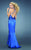 La Femme - 12278 V Neck Halter Neck High Low Mermaid Prom Dress in Blue