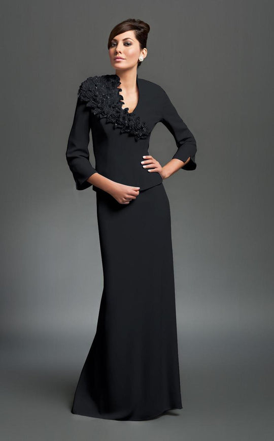 Daymor Couture - 211 Ruffle Accented Sheath Dress in Black