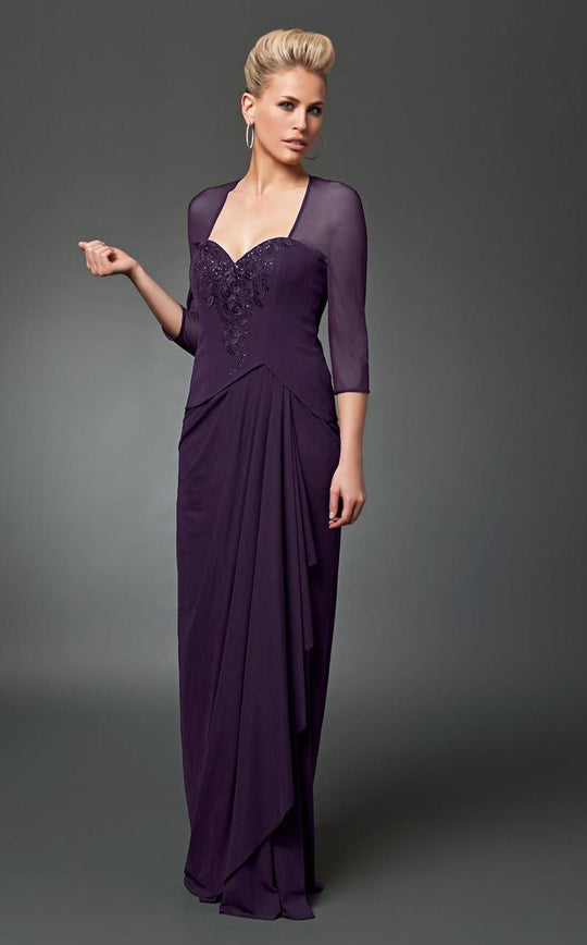 Daymor Couture - Embellished Sweetheart Tiered Long Dress 218 in Purple