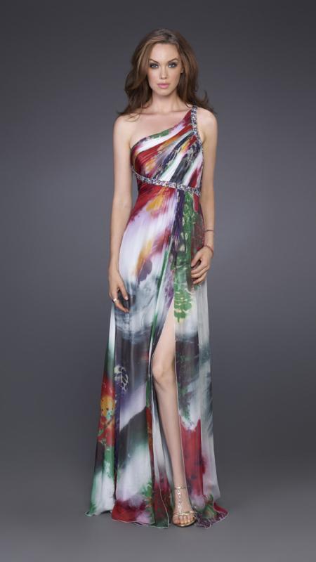 La Femme - One-Shoulder Jewel Embellished Sheer Evening Dress 15639 In Multi-Color