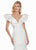 Ashley Lauren - 1566 Ruffled Cap Sleeve Plunging V-Neck Gown In White
