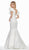 Ashley Lauren - 1566 Ruffled Cap Sleeve Plunging V-Neck Gown In White