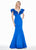 Ashley Lauren - 1566 Ruffled Cap Sleeve Plunging V-Neck Gown In Blue
