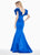 Ashley Lauren - 1566 Ruffled Cap Sleeve Plunging V-Neck Gown In Blue