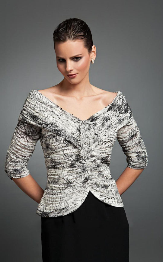 Daymor Couture - Ruched Two Piece Printed Ensemble  1003 in Black and White