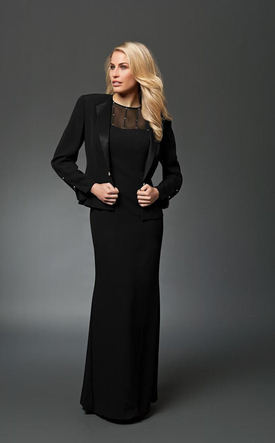 Daymor Couture Beaded Illusion Yoke Evening Dress With Jacket 2105 In Black