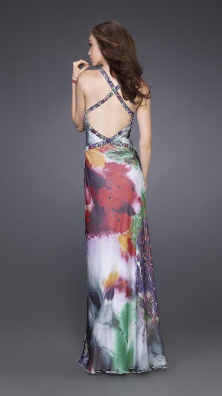 La Femme - Strappy Back Floral Print Evening Dress 15689 In Multi-Color