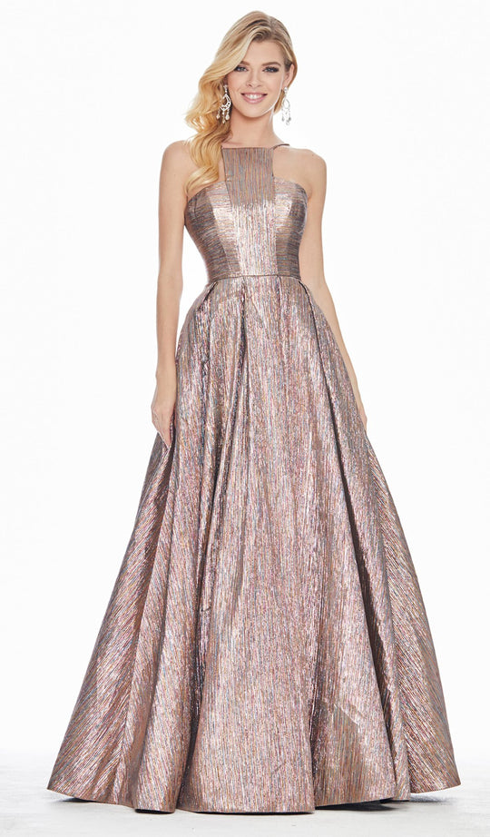 Ashley Lauren - 1573 Sleeveless Halter Brocade A-line Dress In Multi-Color