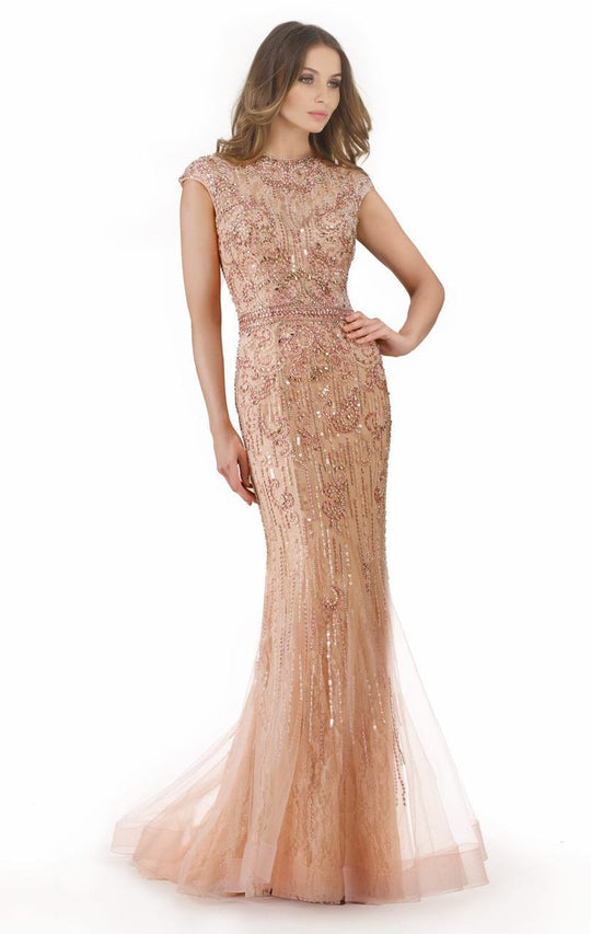 Morrell Maxie - 15751 High Neck Embellished Evening Gown In Pink