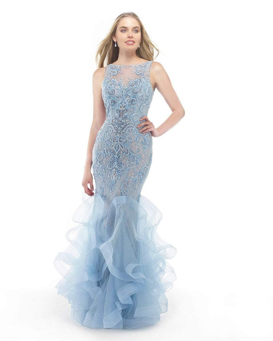 Morrell Maxie - 15756 Beaded Ruffled Mermaid Gown in Purple