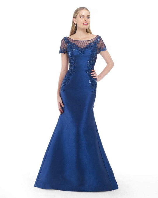 Morrell Maxie - 15858 Sequined Lattice Mermaid Gown in Blue
