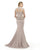 Morrell Maxie - 15875 Queen Anne Neckline Beaded Sheath Gown in Neutral