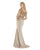Morrell Maxie - 15893 Bedazzled Bateau Neck Trumpet Dress With Slit in Neutral