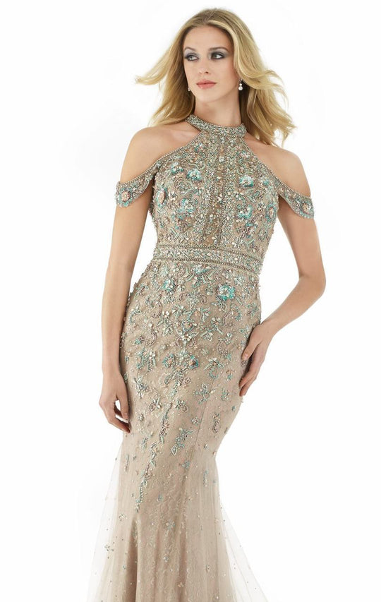 Morrell Maxie - 15895 Embellished High Halter Trumpet Gown in Pink