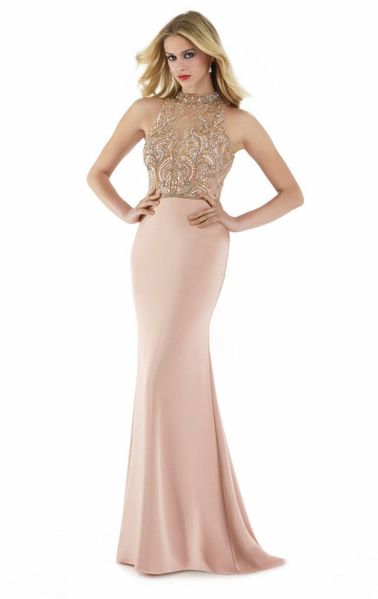 Morrell Maxie - 15897 Embellished Sleeveless High Halter Gown in Pink