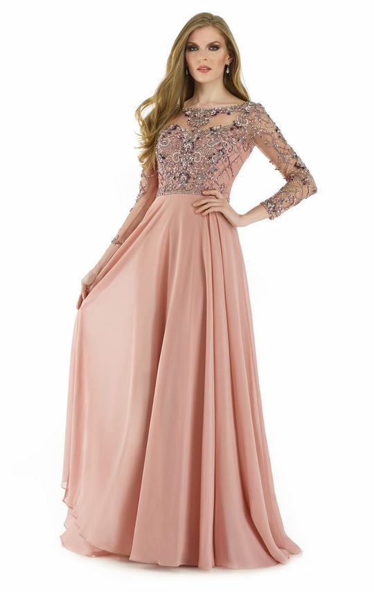 Morrell Maxie - 15898 Embellished Long Sleeves Bateau Gown in Pink