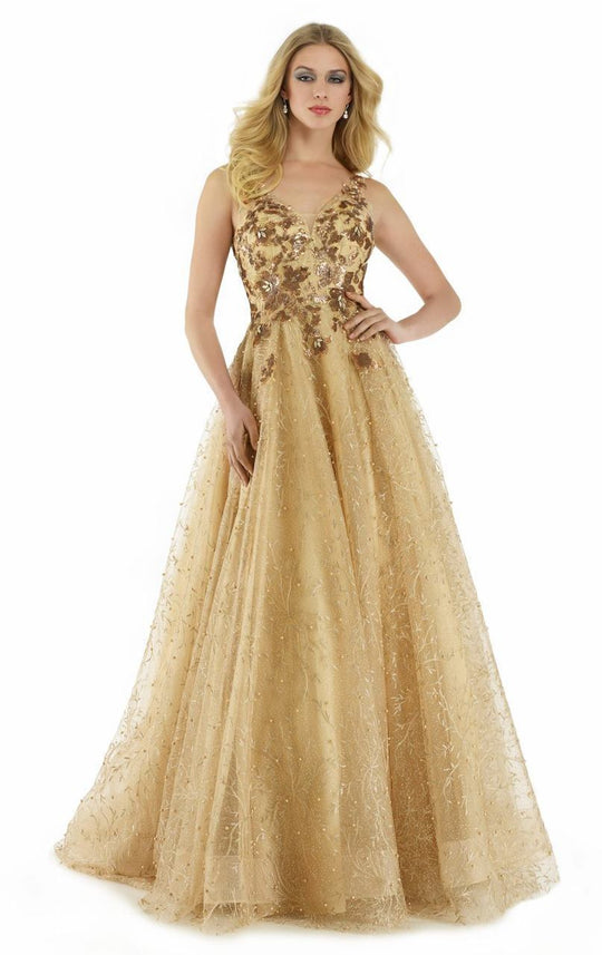 Morrell Maxie - 15900 Embellished V-Neck Ballgown in Gold