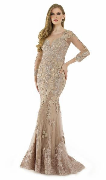 Morrell Maxie - Embroidered Illusion Scoop Evening Gown 15905 In Neutral