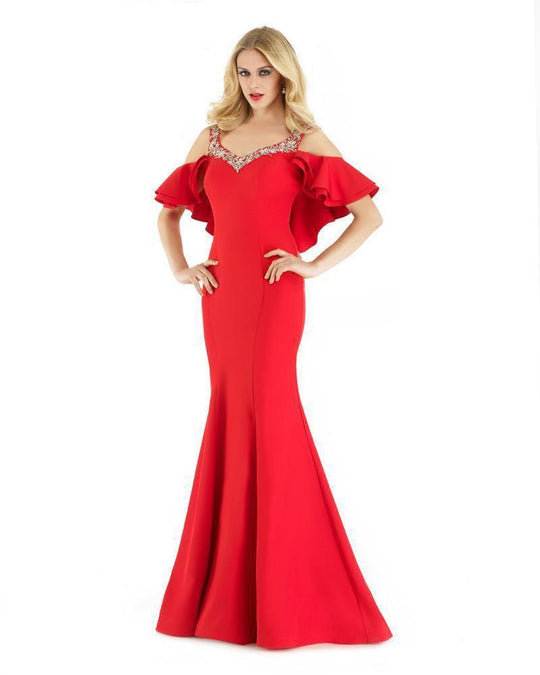 15908 Jeweled V-neck Trumpet Dress With Sweep Train