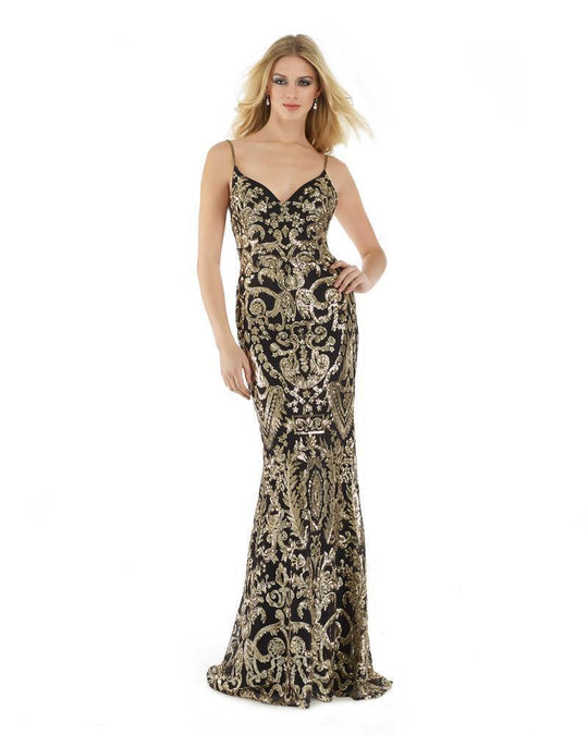 15911 Sequined V-neck Fitted Dress With Train