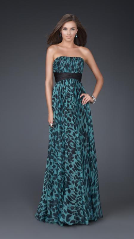 La Femme - Elegant Straight Across Chiffon Sheath Dress 15914 in Green and Black