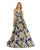 Morrell Maxie - 15944 Scoop Neck Metallic Jacquard Print Ballgown in Blue and Gold