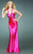 La Femme - 14345 Beaded V-Neckline Crisscross Back Satin Gown In Pink
