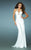 La Femme - 14345 Beaded V-Neckline Crisscross Back Satin Gown In White