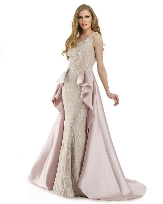 Morrell Maxie - 15959 Embroidered V-neck Dress With Mikado Overskirt in Pink