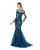 Morrell Maxie - 15961 Lace Embroidered Long Sleeve Tulle Mermaid Dress in Green and Neutral