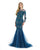 Morrell Maxie - 15961 Lace Embroidered Long Sleeve Tulle Mermaid Dress in Green and Neutral