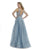 Morrell Maxie - 15975 Embroidered Tulle Over Lace V Neck A-Line Gown in Blue