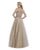 Morrell Maxie - 15978 Embroidered Plunging V-neck Tulle A-line Dress in Gray and Neutral