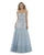 Morrell Maxie - 15979 Strapless Floral Appliqued Ruffled Gown in Blue