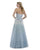 Morrell Maxie - 15979 Strapless Floral Appliqued Ruffled Gown in Blue