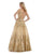 Morrell Maxie - 15983 Embellished Deep V-neck A-line Dress in Gold