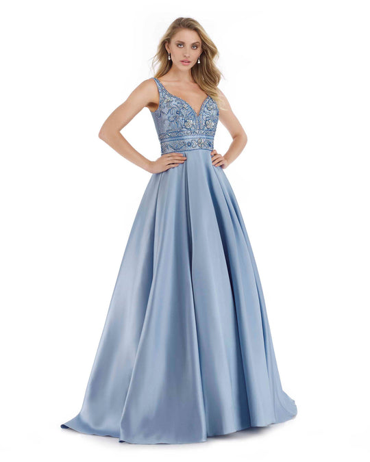 Morrell Maxie - 15991 Embellished V-neck Pleated Ballgown