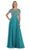 Bejeweled Cap Sleeve Illusion Scoop Evening Dress