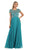 Bejeweled Cap Sleeve Illusion Scoop Evening Dress