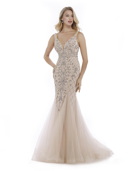 Morrell Maxie - 16000 Metallic Floral Embellished Mermaid Gown in Pink