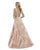 Morrell Maxie - 16011 Sleeveless Illusion V Neck Brocade Mikado Gown in Pink