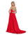 Morrell Maxie - 16016 Deep Halter V-neck Satin Charmeuse A-line Dress in Red