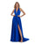 Morrell Maxie - 16016 Deep Halter V-neck Satin Charmeuse A-line Dress in Blue