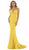 Morrell Maxie - 16020 Deep V-neck Satin Charmeuse Mermaid Dress in Yellow