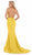Morrell Maxie - 16020 Deep V-neck Satin Charmeuse Mermaid Dress in Yellow
