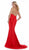 Morrell Maxie - 16021 Draped Neckline Satin Charmeuse Formal Dress in Red