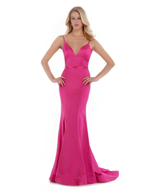 Morrell Maxie - 16022 Sleeveless V Neckline Satin Charmeuse Gown in Pink