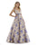 Morrell Maxie - 16028 Metallic Brocade Print Pleated A-line Dress in Purple