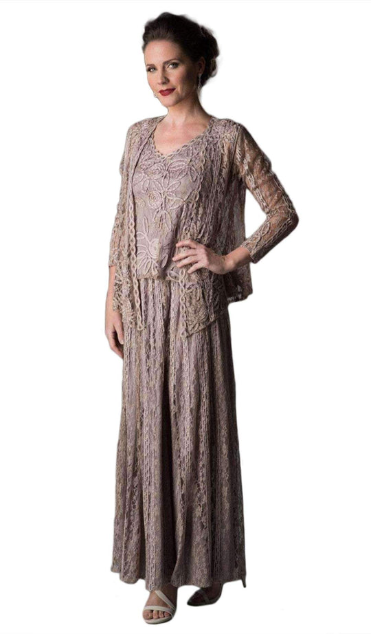 Embroidered Circle Skirt Three Piece Gown 1602 in Brown