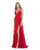 Morrell Maxie - 16035 V-neck Tulle Embroidered Dress With Overskirt in Red